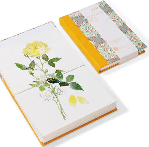 Arrtx Cuaderno de acuarela, 5.35x3.86 pulgadas, 140 LB, 300 g/m², papel 100% algodón, prensado en caliente, 20 hojas, libro de bocetos de acuarela