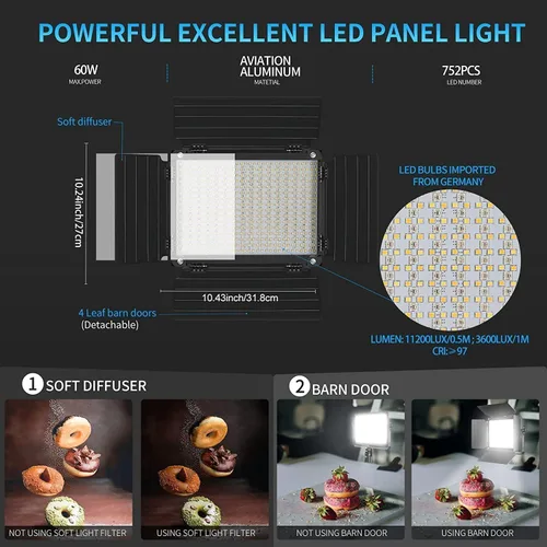 Miniatura 2 de GVM - Luz de video LED RGB con control Bluetooth, kit de iluminación de fotografía 880RS 60W, panel LED regulable con pantalla LCD, 3 paquetes
