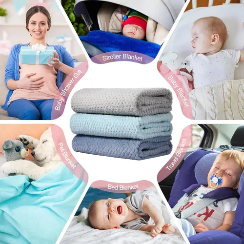 Miniatura 6 de Newwiee - 3 mantas de bebé de 30 x 40 pulgadas, mantas de forro polar ultra suaves para niñas y niños, esponjosas, recién nacidos, para cuna