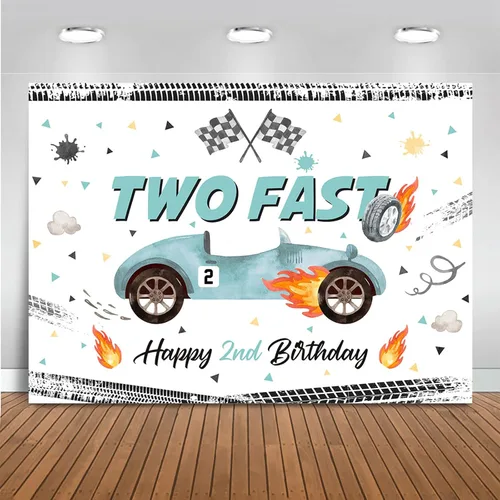 Mocsicka Fondo de fotos de dos cumpleaños rápidos para niños, decoración de feliz segundo cumpleaños, pancarta de mesa para pasteles (verde, 7 x 5