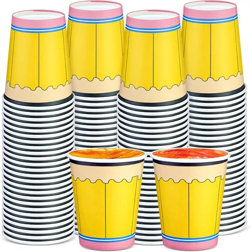 Miniatura 14 de Funtery 100 piezas de vasos de papel de Navidad, vasos de café desechables de Navidad con copos de nieve, muñeco de nieve, alce, luces, 9 onzas