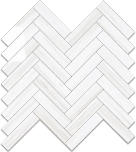 Vamos Tile Azulejo Blanco Brillante de Dolomita Despegar y Pegar para Salpicaderas - 10 Hojas Azulejos de PVC Autoadhesivos en Espiga para Pegar en