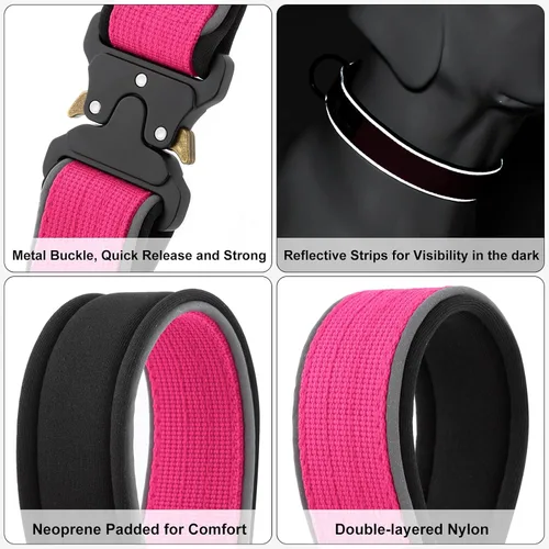 Miniatura 4 de Collar táctico para perro Plutus Pet, reflectante, collar ajustable resistente para perro, suave acolchado y cómodo, para perros pequeños, medianos