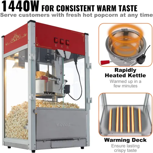 Miniatura 4 de VEVOR Máquina comercial de palomitas de maíz, hervidor de 12 onzas, máquina de palomitas de maíz para encimera de 1440 W para 80 tazas por lote