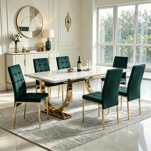 Miniatura 12 de Howtek Juego de mesa de comedor rectangular para 4, moderno de mediados de siglo con 4 sillas de cocina de terciopelo tapizado negro, juego de mesa
