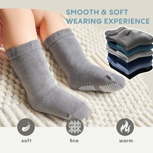Miniatura 2 de Calcetines de algodón para bebés y niños pequeños, calcetines antideslizantes para niños, paquete de 6