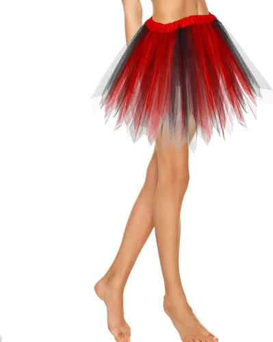 Lusofie Falda tutú para mujeres adultas, clásica, elástica, de 3 capas, tutú de tul, faldas de ballet, faldas de baile de princesa (rojo y negro),