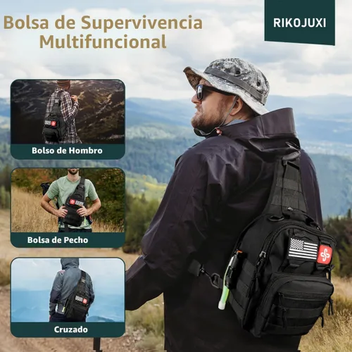 Miniatura 9 de Kit de supervivencia, 262 piezas de equipo y suministros de supervivencia con bolsa de kit de primeros auxilios y bolsa bandolera, kit de emergencia