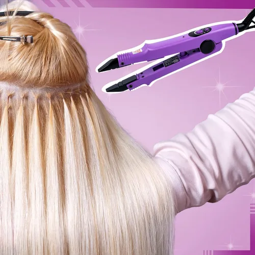 Miniatura 6 de Lothee Herramienta de extensiones de cabello Fusion con pegamento de queratina, cuentas de gránulo, enchufe estadounidense, cabeza B (morado)