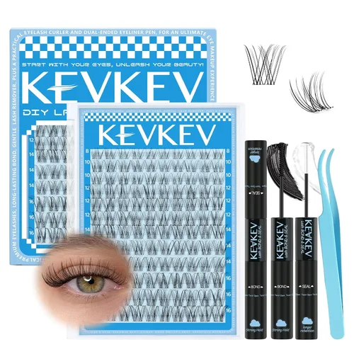 Miniatura 27 de KEVKEV Racimos de pestañas 144 unidades, racimos de pestañas naturales tenues, extensión de pestañas de banda fina y suave, mezcla de longitudes