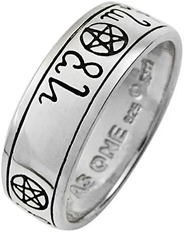 Miniatura 2 de Anillo de boda de plata de ley Theban Pentáculo, talla 4-15