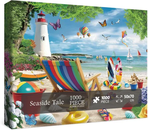 Miniatura 8 de Rompecabezas de casa de playa de verano de 1000 piezas para adultos, rompecabezas de retiro junto al mar, rompecabezas de océano, rompecabezas