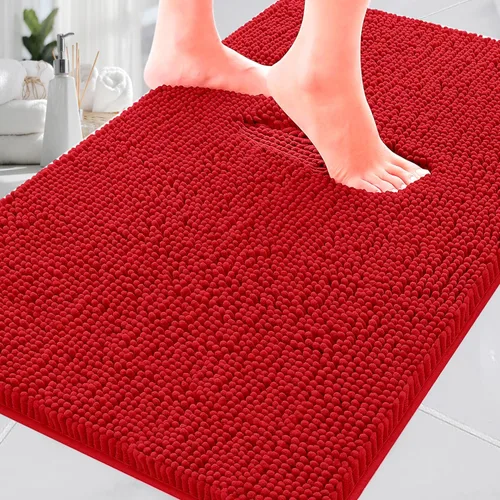Miniatura 43 de Alfombras de baño en forma de U, alfombras de baño de felpilla súper absorbentes y respaldo antideslizante de PVC fuerte para inodoros, lavables a