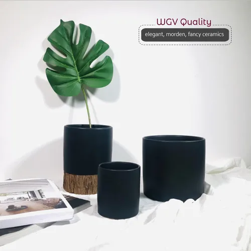 Miniatura 5 de WGVI Jarrón cilíndrico de cerámica negro mate de 3.75 pulgadas de ancho y 4 pulgadas de alto, arreglos florales, portavelas, maceta de terrario