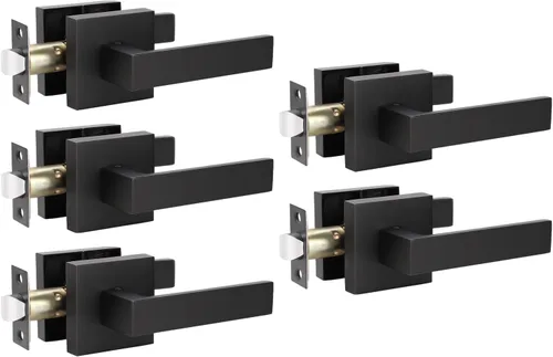 KNOBWELL Paquete de 5 manijas de puerta color negro mate resistentes, manija interior de puerta, manija de paso para pasillo y armario, apertura a