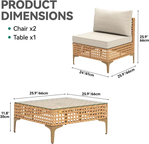 Miniatura 3 de YITAHOME Juego de muebles de mimbre para patio, sofá modular de 3 piezas para exteriores con mesa de luz solar, sofá para exteriores con cojines