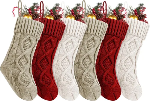 Miniatura 17 de Fesciory Calcetines de Navidad, paquete de 6 calcetines de punto grandes de 18 pulgadas y decoración para fiestas familiares de Navidad, borgoña