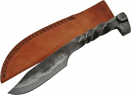 Szco Supplies - Cuchillo trenzado para ferrocarril, hoja de acero al carbono de 8.5 pulgadas con funda de cuero marrón, cuchillo único de hoja fija