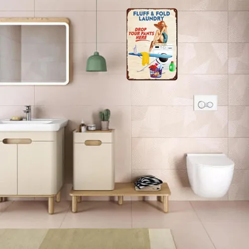 Miniatura 6 de Pin Up Girl - Cartel de metal de hojalata con texto en inglés «Pelucho» y «Fold Laundry drop your pants here», póster retro para cafetería, bar