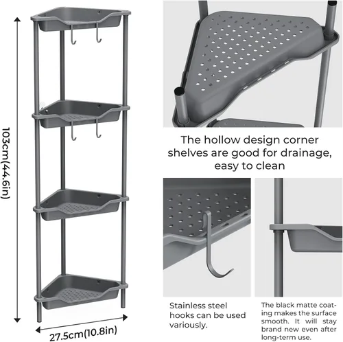 Miniatura 2 de ODesign Estante esquinero de 4 niveles para sala de estar, dormitorio, baño, estante de almacenamiento de plástico de empalme de metal, organizador