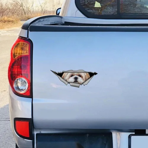 Miniatura 2 de 13 cm para Shih Tzu 3D Adhesivo para Coche Pegatina Divertida de Perro Mascota Adhesivo Creativo de Metal Desgarrado Adhesivos Modificados