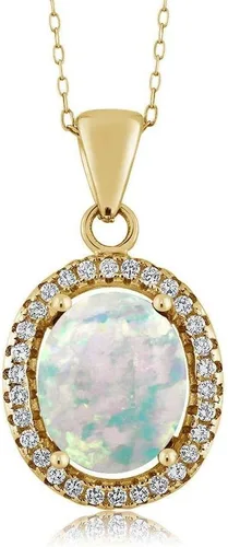 Miniatura 66 de Gem Stone King Collar con colgante de plata chapada en oro amarillo de 18 quilates de 0.433 x 0.354 in con piedra natal ovalada para mujer