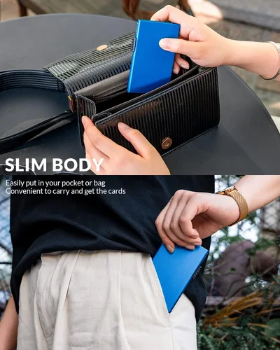Miniatura 6 de VULKIT Tarjetero minimalista Pop Up Tarjetas RFID Protección Slim Metal Wallet, Azul, Minimalista