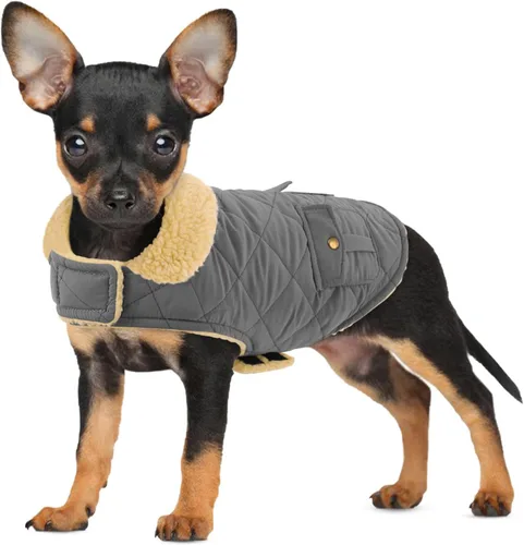 Miniatura 13 de Abrigo de invierno para perros pequeños y medianos, chaqueta a cuadros para cachorros, abrigo de algodón para clima frío, prendas cálidas y Rojo