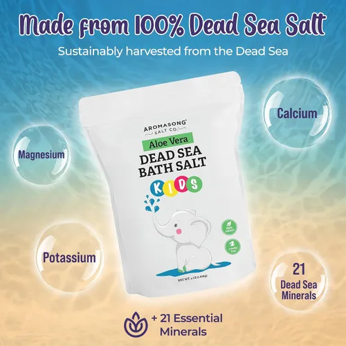 Miniatura 3 de Aromasong Sal del Mar Muerto para niños con aloe vera - Calmante, calmante y listo para dormir - Paquete resellable a granel de grano fino de 4