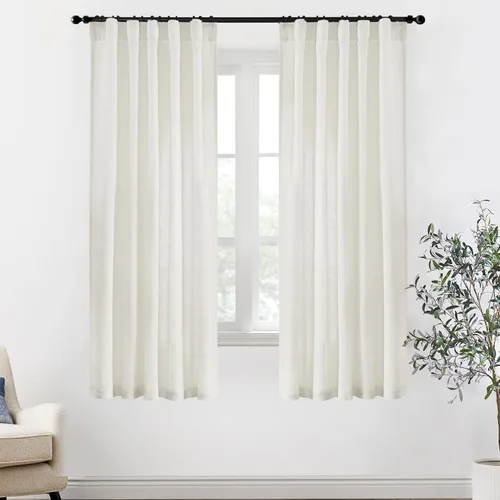 Miniatura 61 de XTMYI - Cortinas transparentes de 54 pulgadas de largo, juego de 2 paneles para baño, cortinas cortas de lino y algodón con semi privacidad