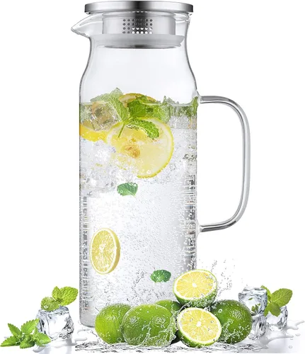 Miniatura 17 de Bivvclaz Jarra de vidrio de 2 litros y 68 onzas con tapa y asa, jarra de vidrio para agua caliente/fría, jarra grande de té helado para café, jugo