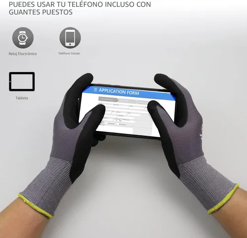 Miniatura 3 de LOCCEF - Guantes de trabajo con revestimiento de nitrilo de microespuma, 6 pares, guantes de nailon de punto sin costuras, guantes de trabajo grises