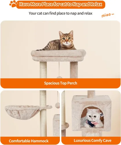 Miniatura 5 de FISH&NAP Lindo árbol para gatos, torre para gatos de interior, condominio de sisal, postes rascadores con plataforma de salto, muebles para gatos