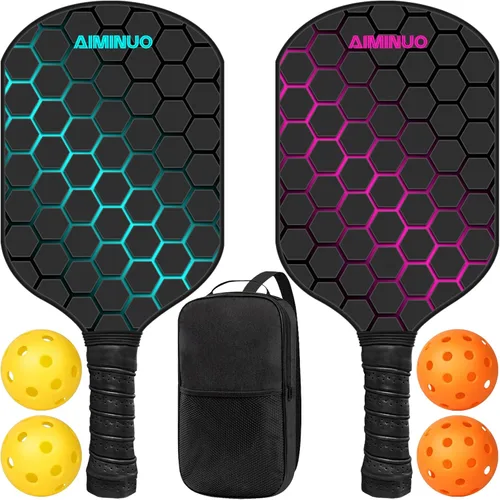 Miniatura 21 de Palas de pickleball de fibra de vidrio, juego de paletas de pickleball ligeras de 0.63 pulgadas para hombres, mujeres, niños, interiores y exteriores