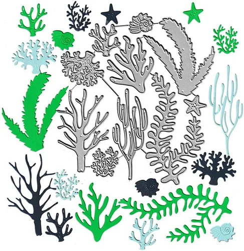 Troqueles de corte de coral de algas marinas, caracolas de estrella de mar de mar, plantillas de metal en relieve para tarjetas de álbumes de
