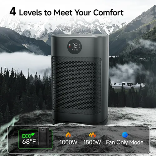 Miniatura 2 de Calentador de espacio portátil de 1500 W, calentador de cerámica personal con 3 ajustes de calor, modo ECO, protección contra sobrecalentamiento