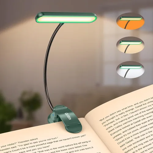 Miniatura 14 de Gritin Luz de Libro Recargable para Leer en la Cama con 19 LED y Función de Memoria - Cuidado de los Ojos, 3 Temperaturas de Color, 5 Niveles