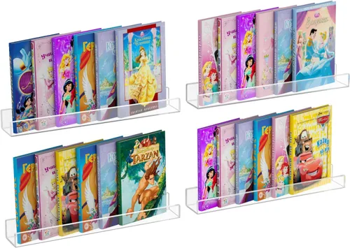NIUBEE Estantería flotante de acrílico premium de 24" para guardería/niños, estante de pared tipo repisa, estante transparente invisible para