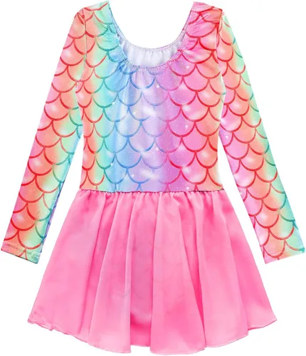 Miniatura 74 de EQSJIU Leotardo de baile de manga larga para niñas, vestido de ballet brillante con copo de nieve, tutú con falda tutú para niñas