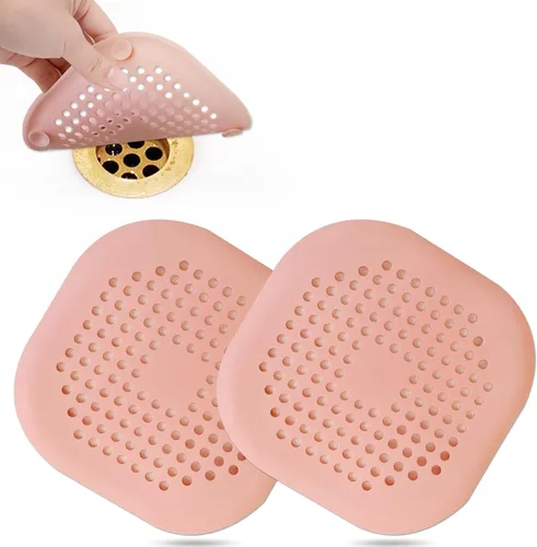 Recolector de cabello cuadrado con ventosas para desagüe, tapón de silicona para ducha, fácil de instalar para baño, tina y cocina, 2 unidades (rosa)