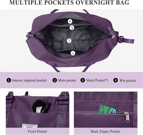 Miniatura 3 de Bolsas de fin de semana para mujer, bolsa de lona de viaje, bolsa de transporte para artículos personales durante la noche con bolsillo para ropa