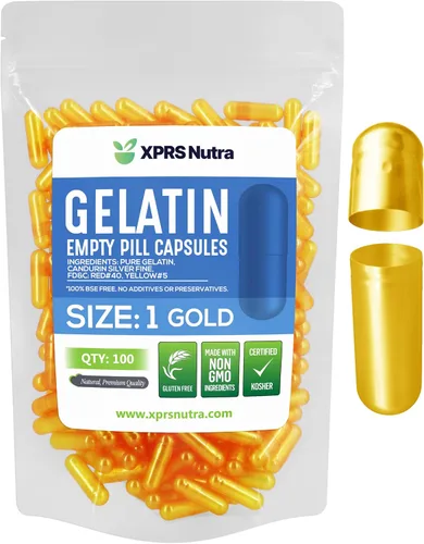 Miniatura 35 de XPRS Nutra Cápsulas vacías de tamaño 1 – 500 cápsulas vacías de gelatina – Pastillas de relleno de cápsulas de bricolaje – Cápsulas de gel de Oro