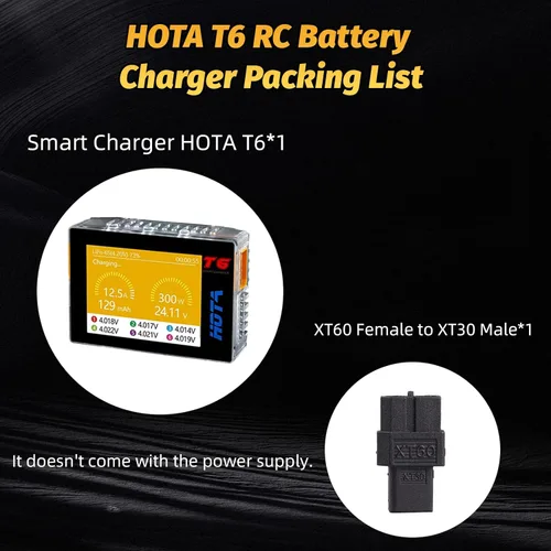 Miniatura 2 de HOTA T6 RC 1S 2S 3S 4S 5S 6S Lipo cargador de batería, cargador de batería inteligente RC con entrada dual XT60/PD de 300 W, cargador compacto