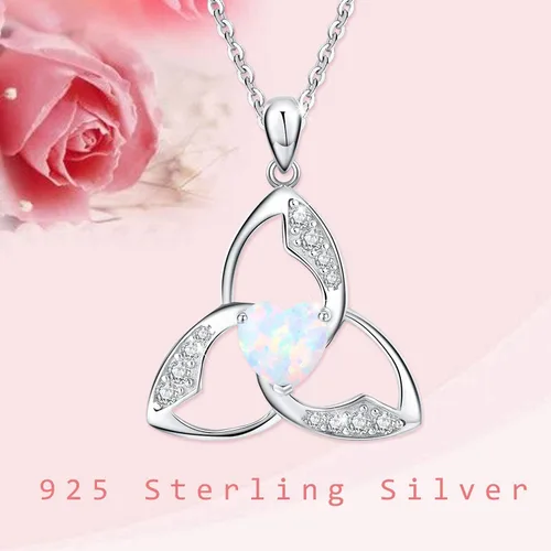 Miniatura 7 de JUSTKIDSTOY Collar celta de plata de ley 925 con nudo celta de la Trinidad de ópalo collar con colgante de ópalo de buena suerte regalos irlandeses