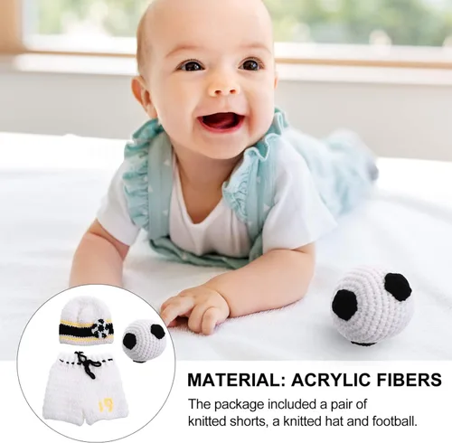 Miniatura 4 de NUOBESTY - Juego de 3 piezas de accesorios de fotografía para bebés recién nacidos de fútbol, ganchillo, traje para bebé, deporte, fiesta temática