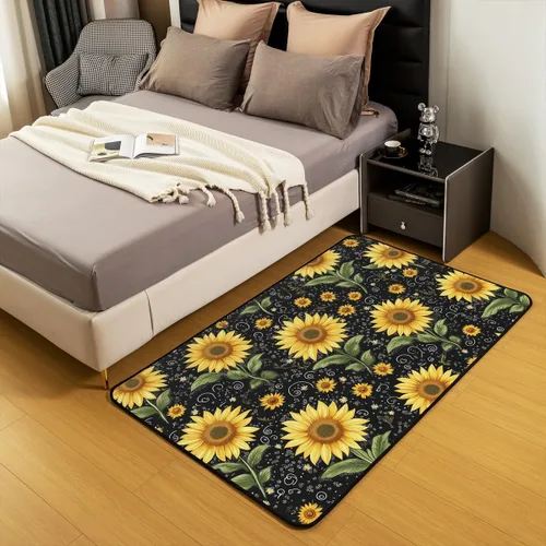 Miniatura 5 de Alfombra de área de girasol de 3 x 5 pies, alfombra de abeja para niños y niñas, alfombra decorativa floral amarilla, bonita alfombra decorativa