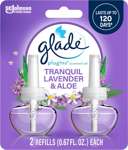 Glade PlugIns - Recambios de ambientador, aceites esenciales y perfumados para el hogar y el baño, lavanda y aloe tranquilos, 1.34 onzas líquidas, 2