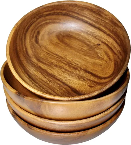 Miniatura 11 de Juego de ensaladera de madera de acacia – 9” Cuenco redondo artesanal con 2 servidores de madera, vajilla rústica y duradera para ensaladas, frutas