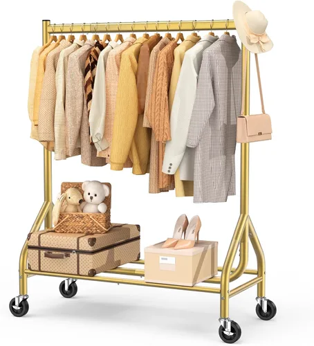Miniatura 10 de EAGMAK - Perchero resistente para ropa con capacidad de carga de 420 LBS, perchero enrollable para ropa con ruedas bloqueables, perchero de metal