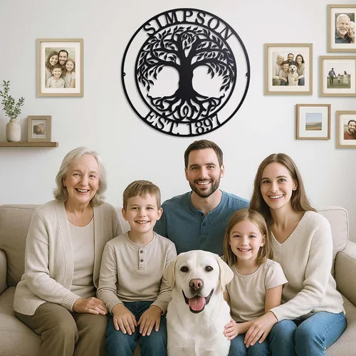 Miniatura 3 de Letrero de árbol genealógico establecido con nombres de familia, letreros de metal personalizados en forma de árbol de la vida para decoración